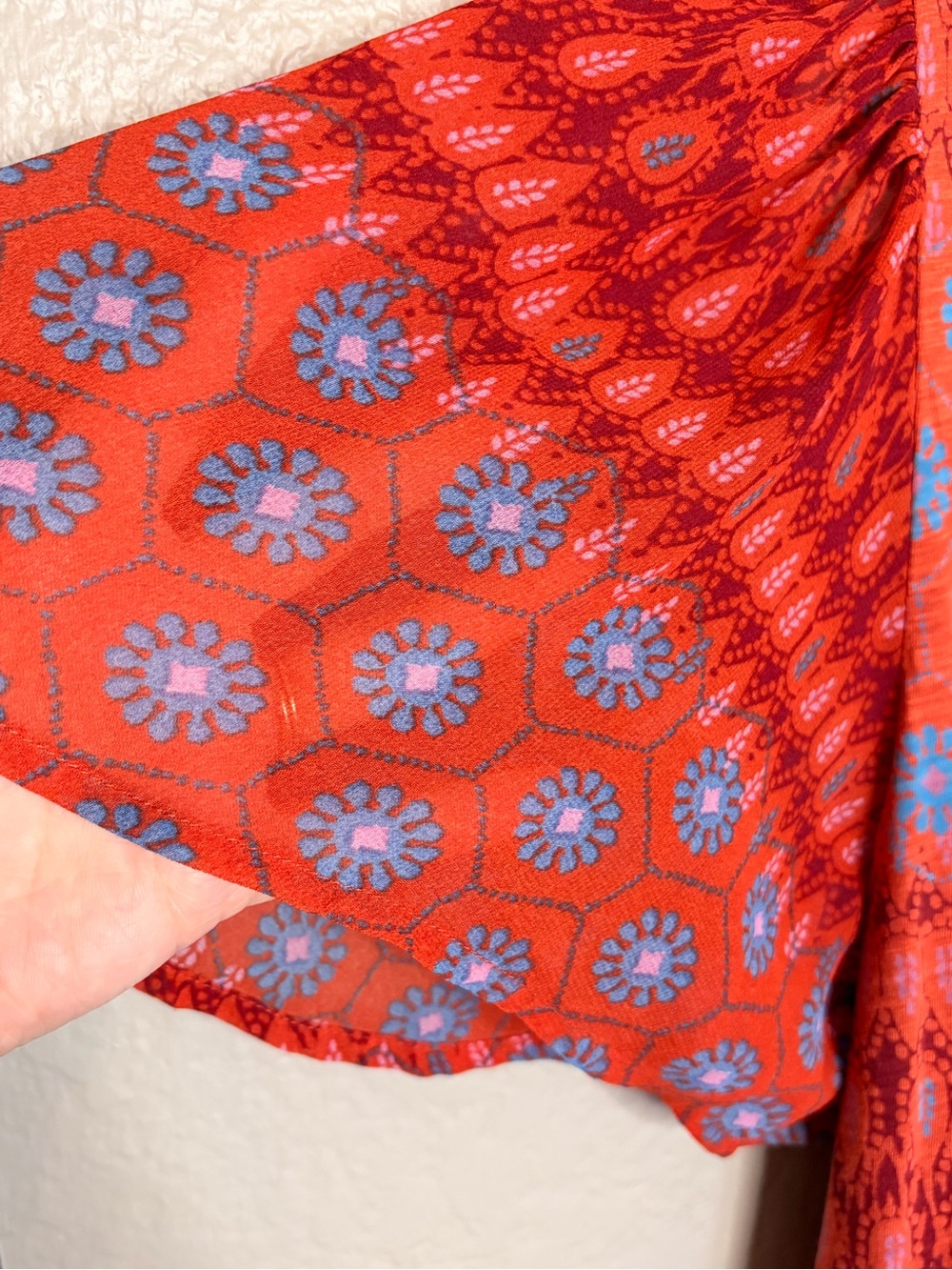 Red & Blue Boho Print Flutter Sleeve Blouse - Picture 4 of 10